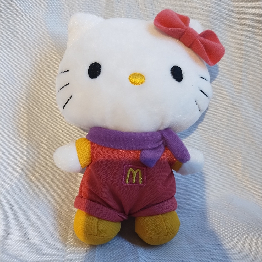 Charming Plush Hello Kitty Mc Donald Collectio Toy with Red Bow and Purple Scarf